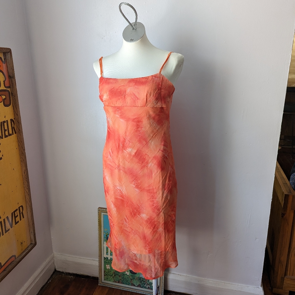 Vintage Orange Sherbet Floaty Spaghetti Strap Dress by City Triangles Size 7